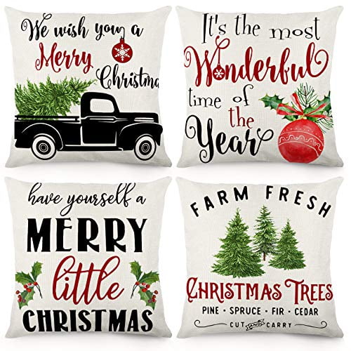 Christmas Throw Pillows Christmas Pillow Covers Christmas Pillows Home Decorative Christmas Throw Pillow Covers 18 x 18 Set of 4 Cotton Linen 